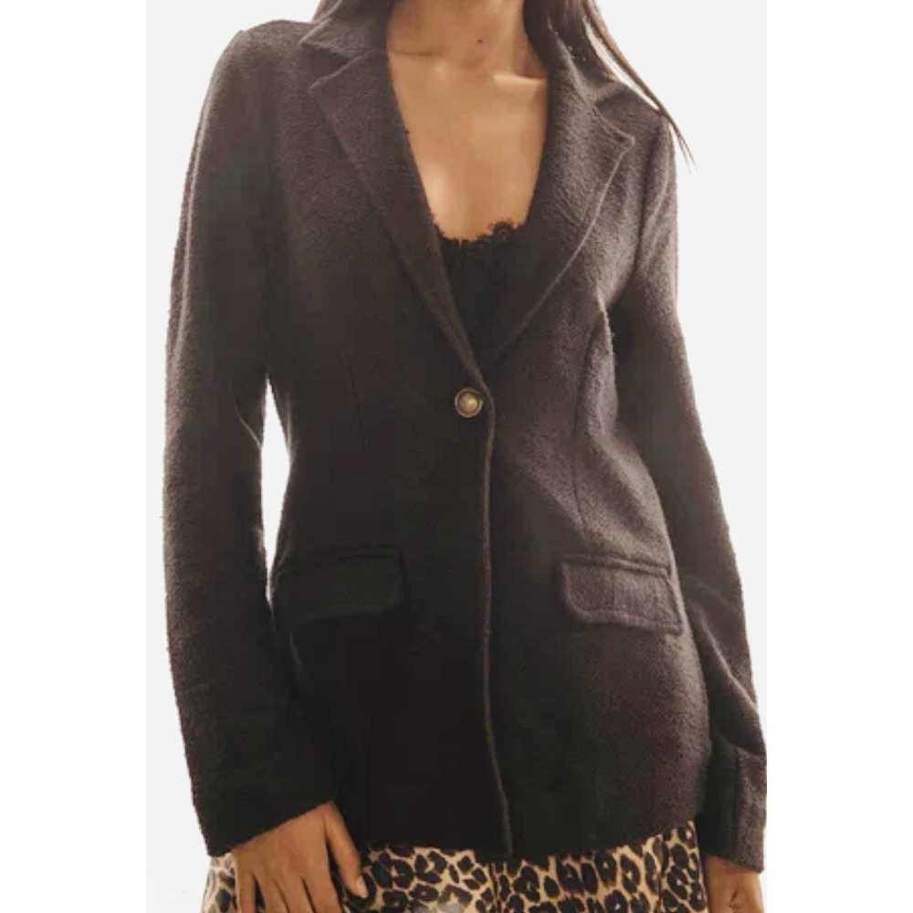Maeve‎ Knit Blazer Jacket L Large Anthropologie Long Sleeve Gold Button Black
